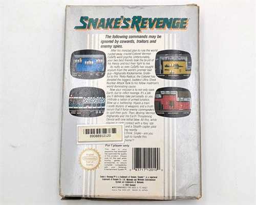 Snakes Revenge - Original Æske - SCN - NES Spil (B Grade) (Genbrug)